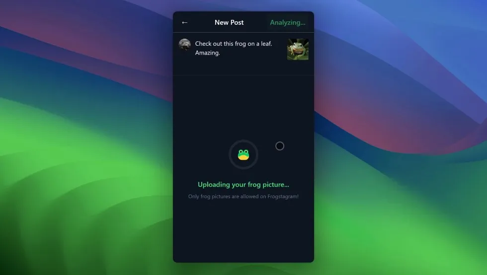 Frogstagram upload interface